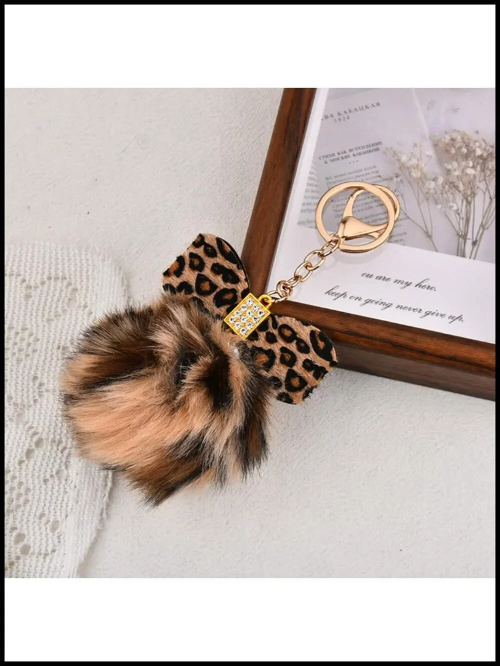 Leopard Faux Fur Keychain Purse Charm Plush Ball Keyring Bag Accessory